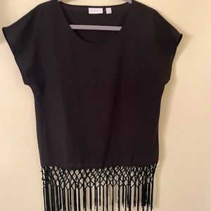 New York and Company Black Short Sleeved Blouse With Fringe